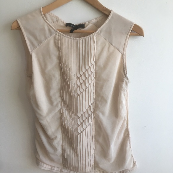 BCBGMaxazria Dafina Top in Tapioca / Oatmeal Blush sz S - with Geometric Tulle - Picture 3 of 6